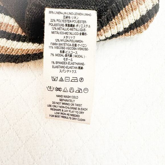 Free People Deep Shimmering Semi Sheer V-Neck Sweater Top Size M - Picture 4 of 5